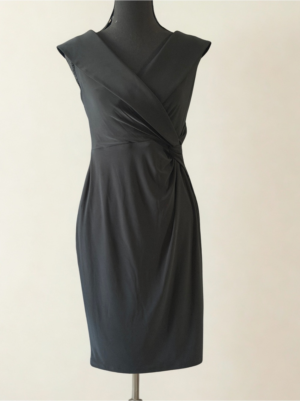 Ralph Lauren Black Sleeveless Wrap-Front Midi Dress
